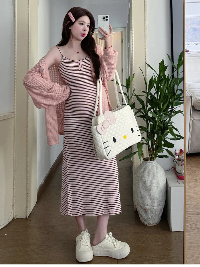 출산복 수유 가운 스트라이프 니트 가디건 세트 봄 젠틀 레이지 스타일 임산부 의류 코튼 이너 라이너