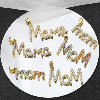 Juya DIY 18K Real Gold Plated Cubic Zirconia Mama Mom Letter Charms For Handmade Mother's Day Pendant Needlework Jewelry Making
