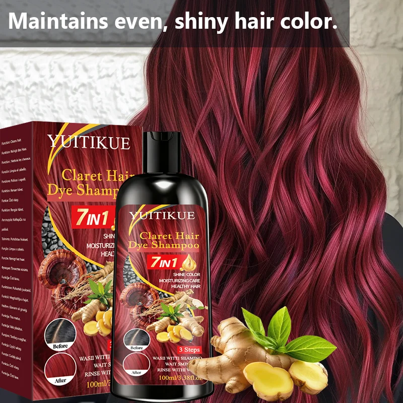 7 IN 1 Claret Hair Color Shampoo, Portable DIY Hair Dye Solution, Simple to Use, Nourish Scalp and Hair, Long-lasting Beautiful