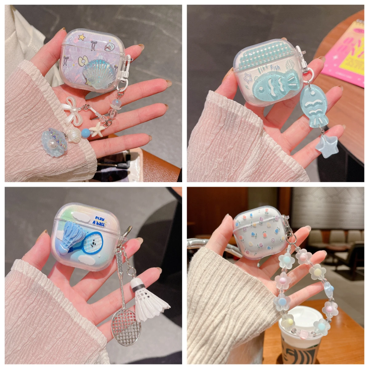 Cute Star Butterfly Flower Earphone Protective Cover with Pendant - TPU Case