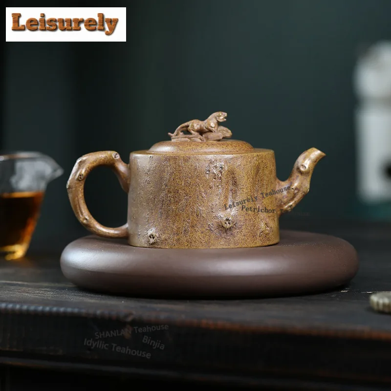 260ml Yixing Purple Clay Teapots Handmade leopard Pot Raw Ore wood-fired porcelain Tea Brewing Kettle with Infuser Zisha Tea Set