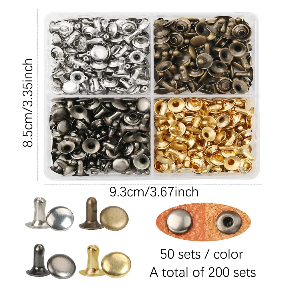 Leather Craft Tools 200sets 4 Colors Metal Cap Rivets Punk Stud Round Nail Spike