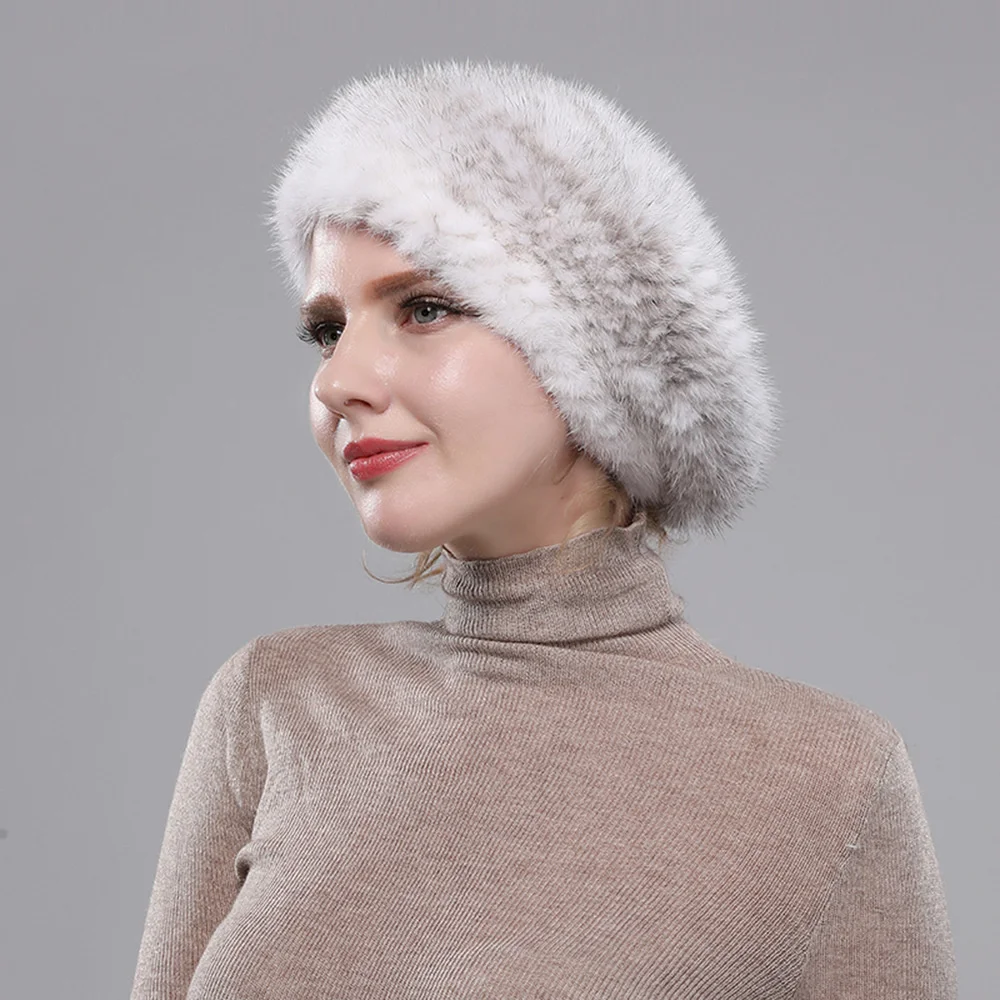 

2022New Hat Female Winter Mink Beret British Fur Fashion Versatile Ear Protection Hat