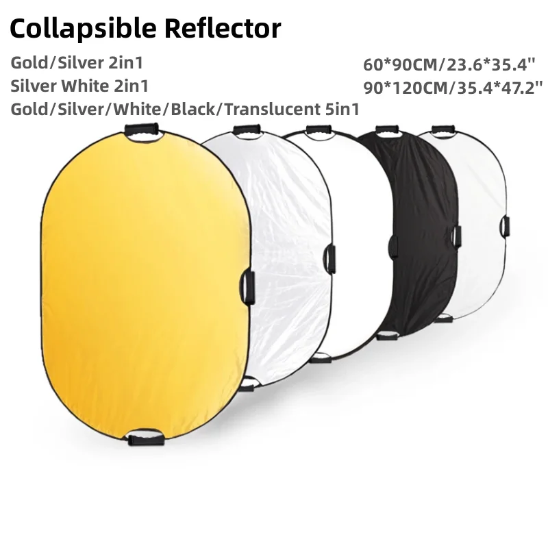 RF04 24" Reflector 5in1 60X90CM 90X120CM Silver White Gold Portable Collapsible Soft Light Round Photography for Studio 2in1