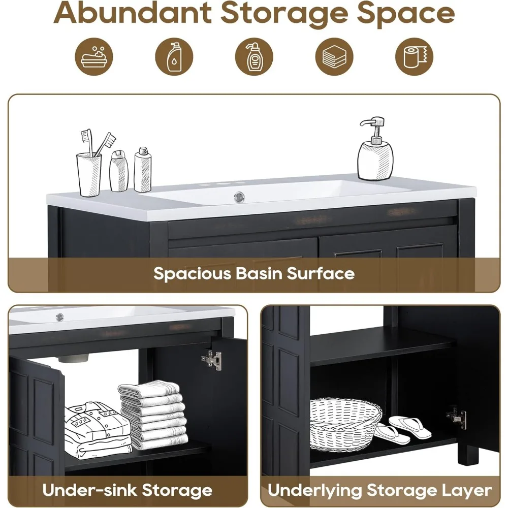 36" Bathroom Vanity Combo with Ceramic Sink,Pedestal Sink Cabinet with 2 Soft-Close Doors, SolidWood Bathroom Cabinet, Vintage 5