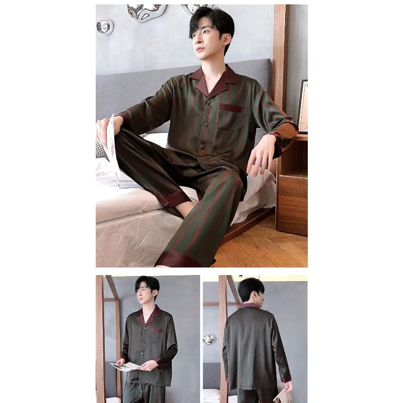 Men Spring Autumn Long Sleeve Ice Silk Senior Sense Home Wear Summer Thin Imitation Silk Four Seasons Summer Short Sleeve Suit silk pajamas,man pajamas set