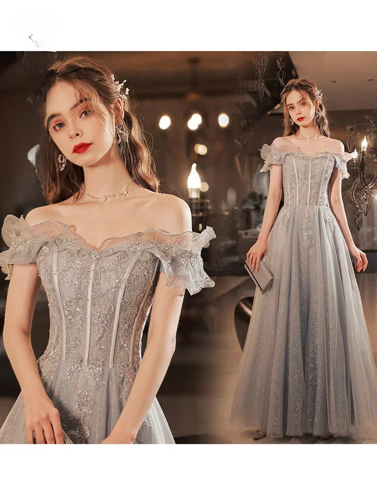 Evening Dresses Wedding Party Gown Exquisite Slim A-Line Sequin Bandage Backless Strapless Off Shoulder Floor-Length