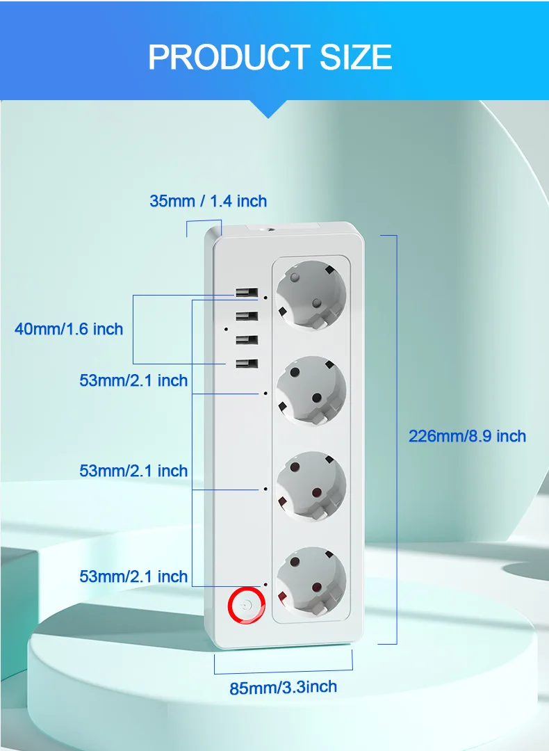 TUYA Smart Power Strip WiFi Socket EU 16A With Power Monitor Timing Function USB