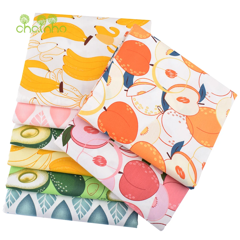 Chainho,Printed Twill Weave Cotton Fabric,DIY Sewing Quilting Material,Patchwork Cloth,Fruits Series,2 Specification,15C348