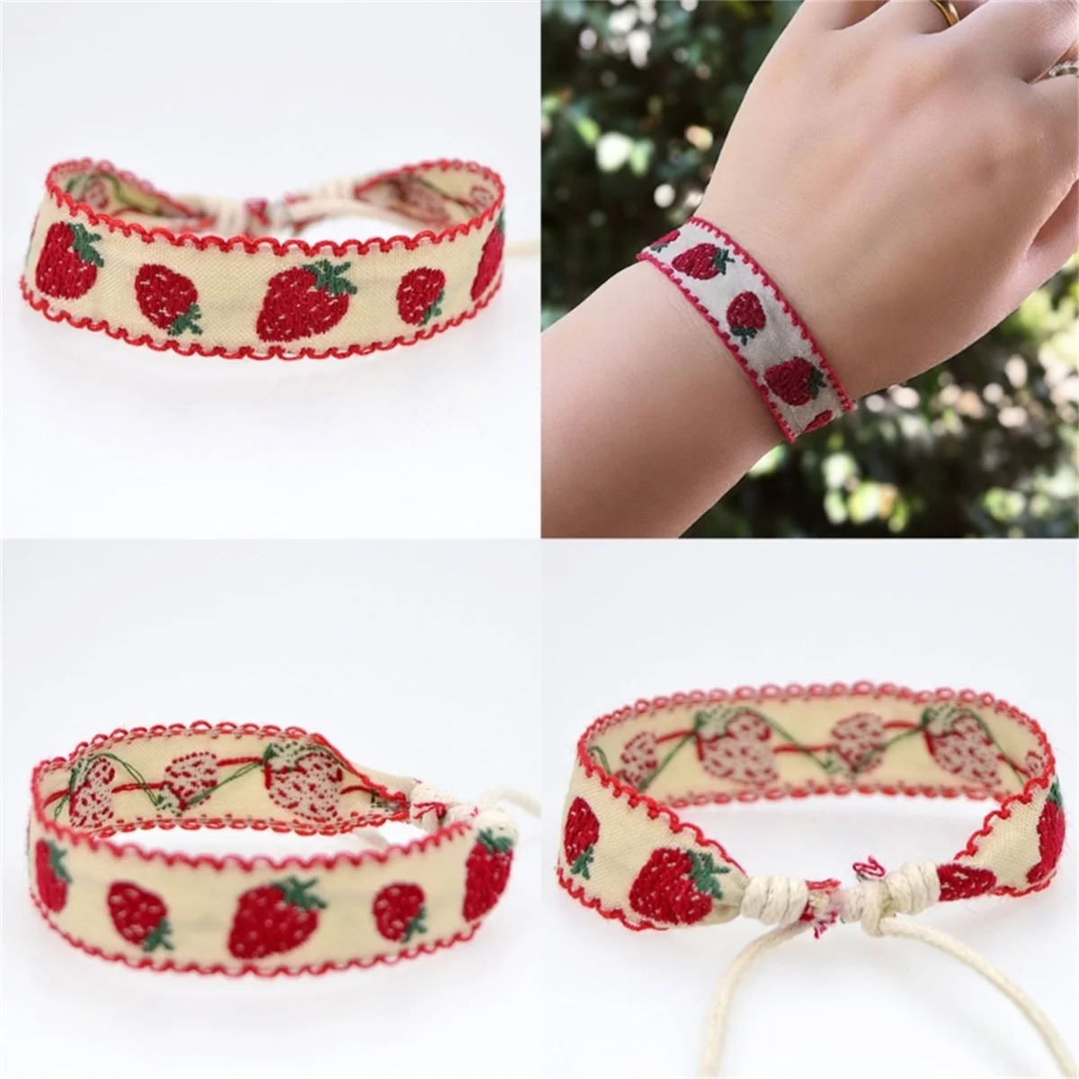 Boho Strawberry Flower Bracelet - Handmade Kids Friendship Wristband