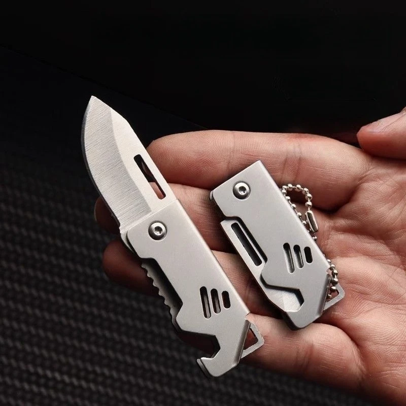 Mini D2 Steel Pocket Knife Camping Equipment Folding Edc Survival Pocket Knife Keychain Self-defense Keyknife Keychain Pendant