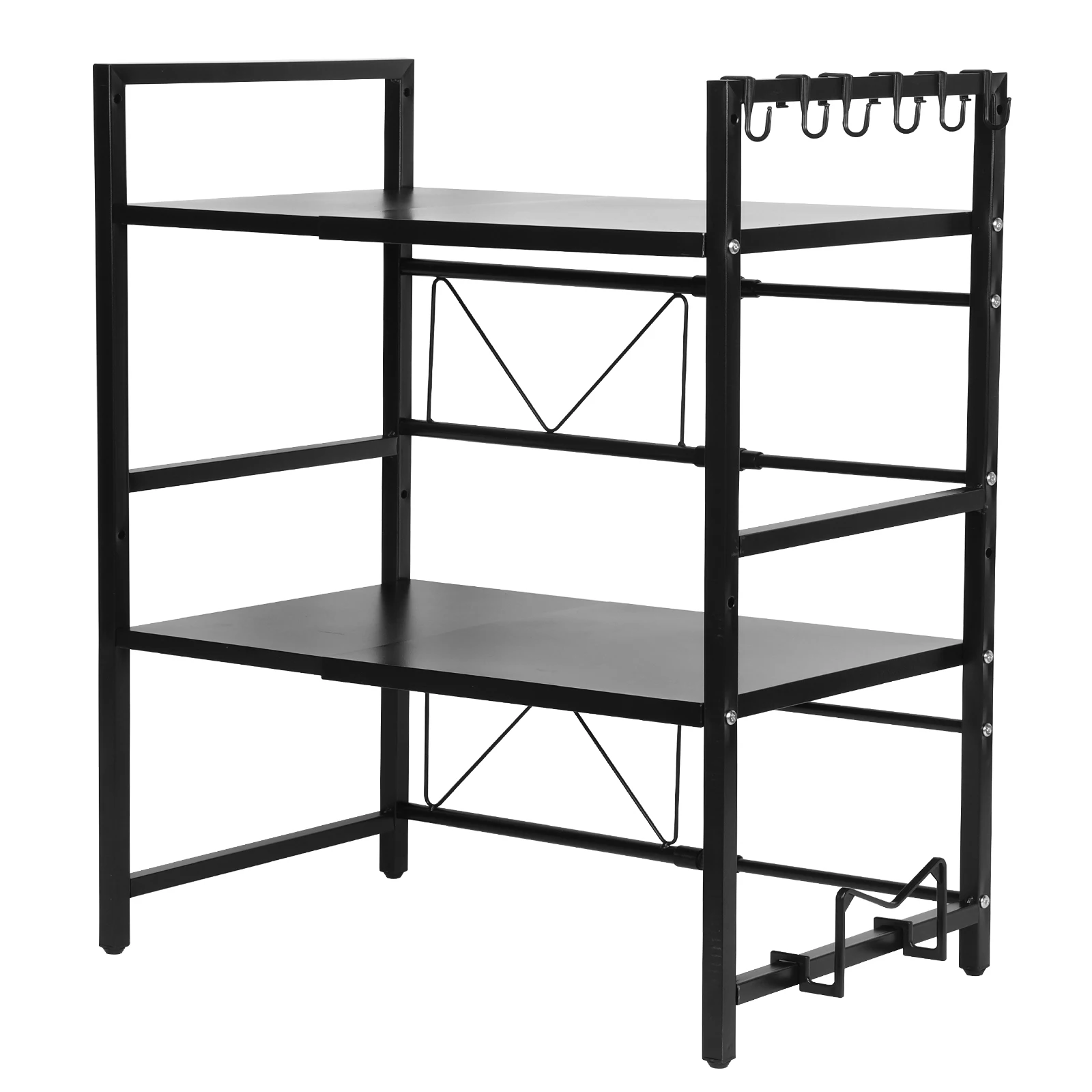 2 Tier Microwave Oven Rack with Hooks Seasoning Storage Rack Condiment Organizer Stand for Countertop Kitchen Utensils Tableware