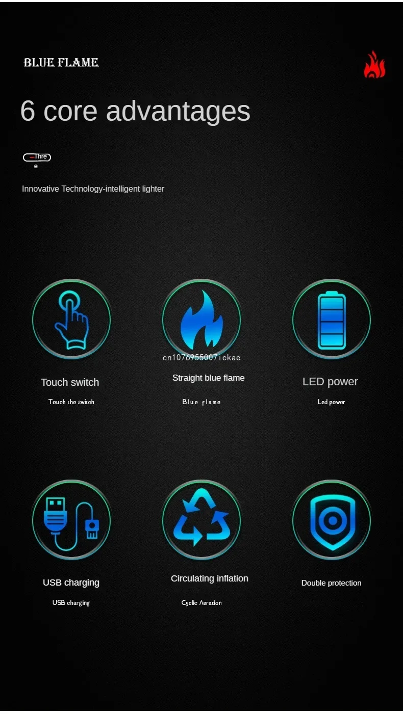Description Picture 3 of itemJOBON-Rechargeable Gas Hybrid Lighter, Personalized Creative Three Straight Blue Flame, Touch Cigar Lighter
