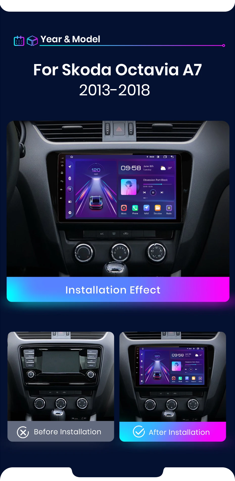 Junsun V1 Android 10,0 Auto Radio Multimedia Für SKODA Octavia 3 A7 2013 2014 2015 2016 2018 Video Player Navigation GPS keine 2 din – Detail 6