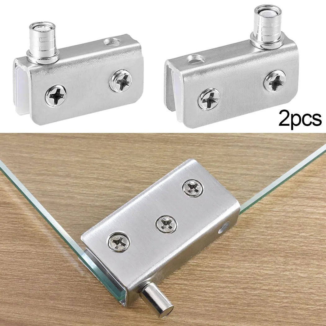 Door Cupboard Hinge Adjustable Clamp Pivot Clip For 5-8mm/0.2-0.32" Thinkness Glass For Treatment Resistance Rustless 2pcs