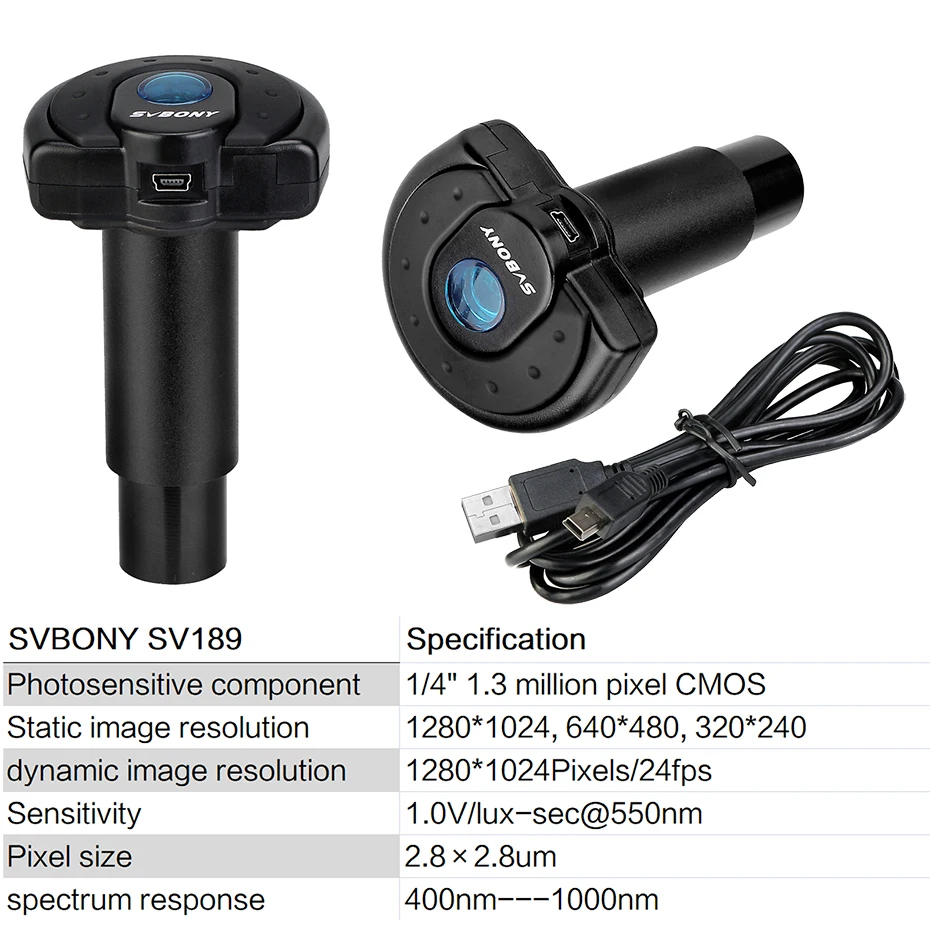 Svbony SV189 1.3 Million Pixel USB2.0 Digital Camera Suitable for Microscope, Color Photography and Video