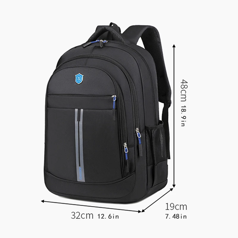 Black Nylon Backpack with adjustable strap and multiple pockets - large capacity schoolbag, durable polyester lining, leisure ba
