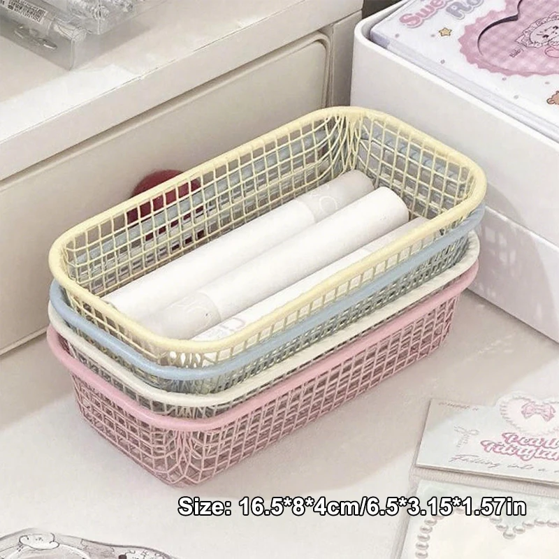 Panier de rangement de bureau en fil métallique, boîte de rangement simple pour articles divers, organiseur de papeterie de bureau et de maquillage