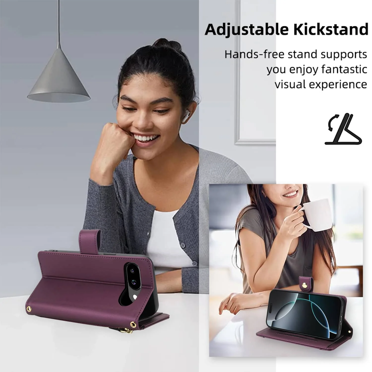 Premium Flip Wallet Case with Zipper Pocket, Card Holder Slot, Magnetic Closure, and Lanyard