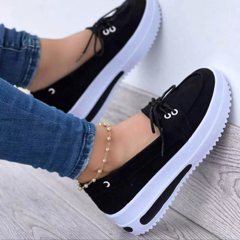 2022 Brand WoMen Shoes Fashion Casual Imitation Suede Tie Round Toe Low Heel Comfortable Platform Shoes for Women Sneakers