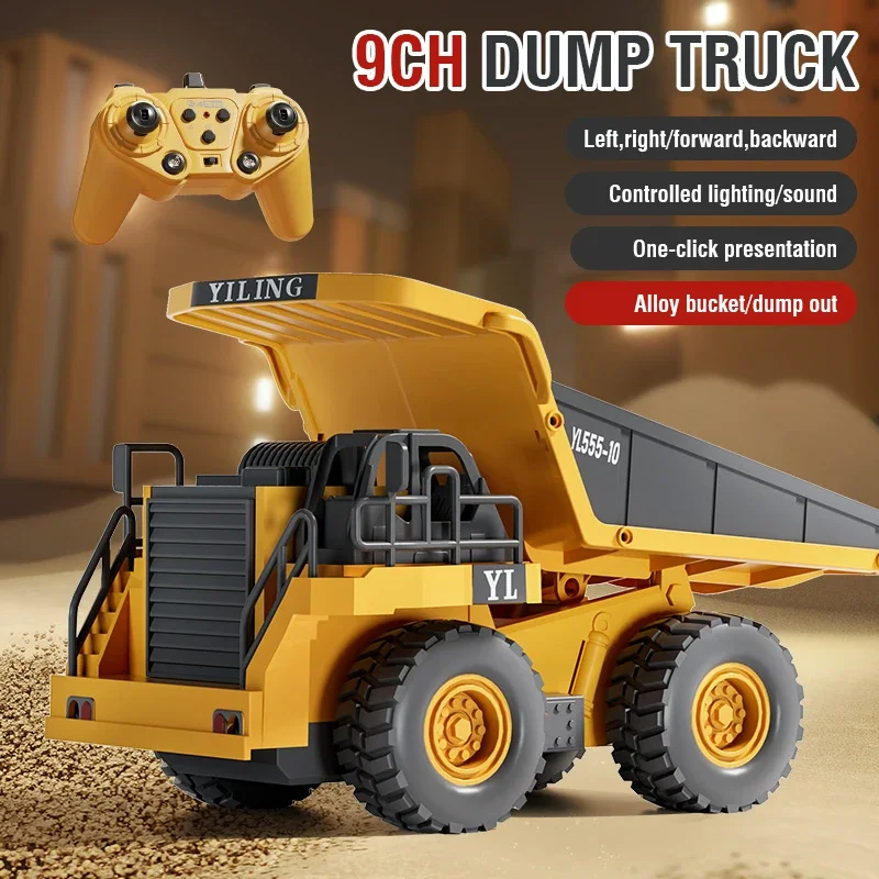 RC Excavator Bulldozer Dumper Car 2.4G 9CH Remote Control Engineering Vehicle Crawler Truck Toys for Boys Kids Christmas Gifts
