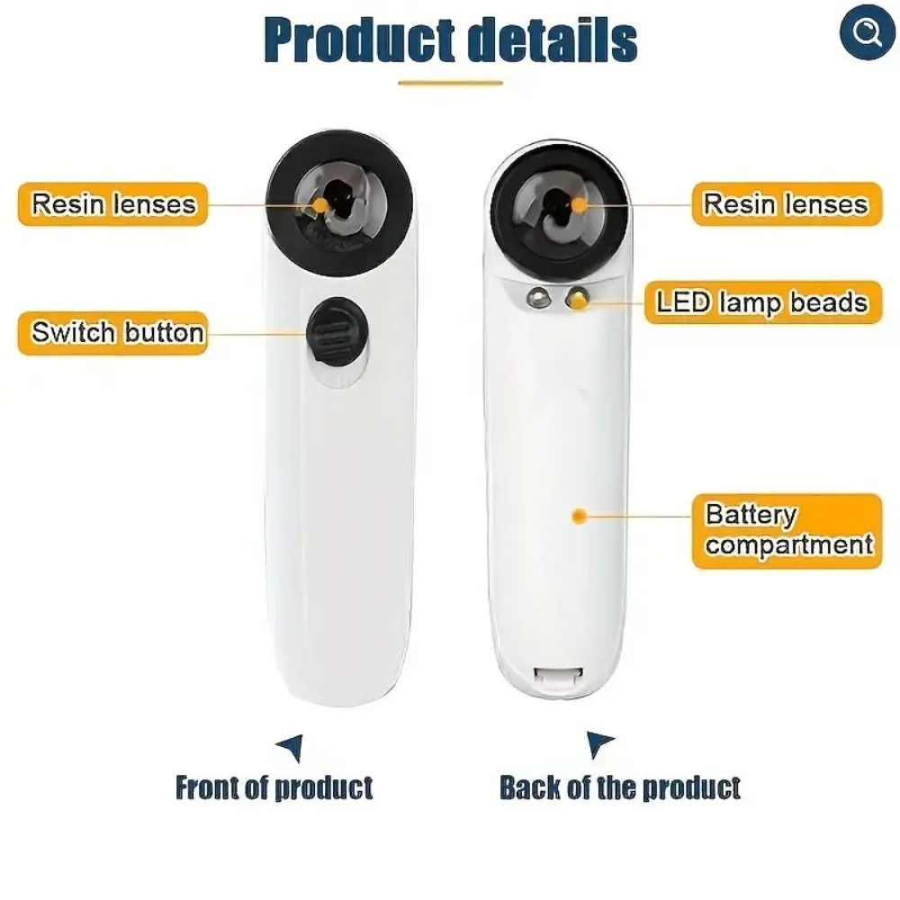 40X Handheld Magnifier With Two LED Lights Identification Jewelry Diamond Jade Mirror HD Magnifying Glass