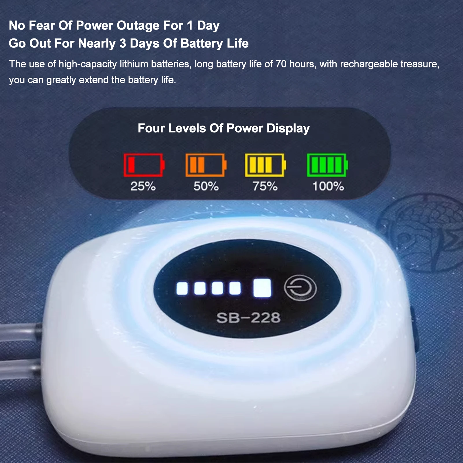 USB Rechargeable Quiet Aquarium Oxygen Pump with Automatic Start-up for Indoor and Outdoor Use