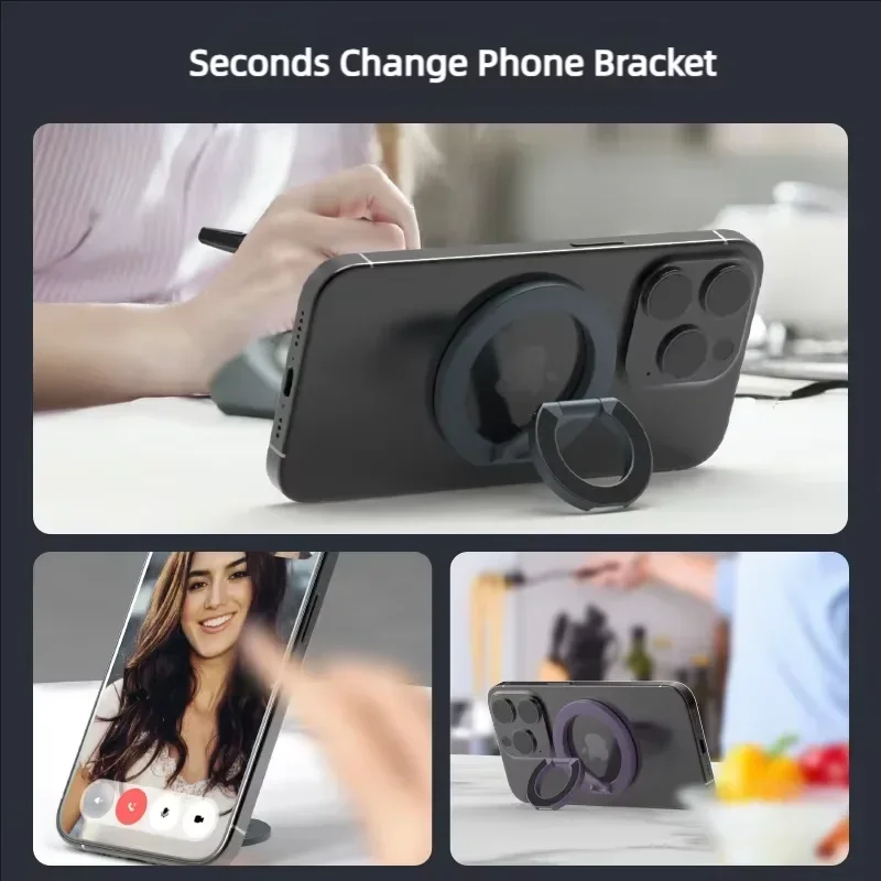 Magnetic Foldable Phone Finger Ring Holder and Desktop Stand, Double-Sided Design