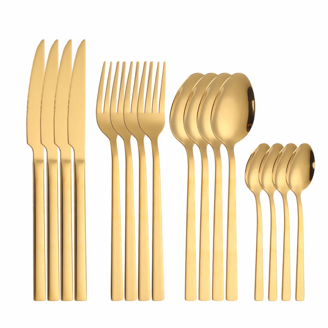 Golden Cutlery Kitchen Tableware Stainless Steel Cutlery Set Spoon Fork