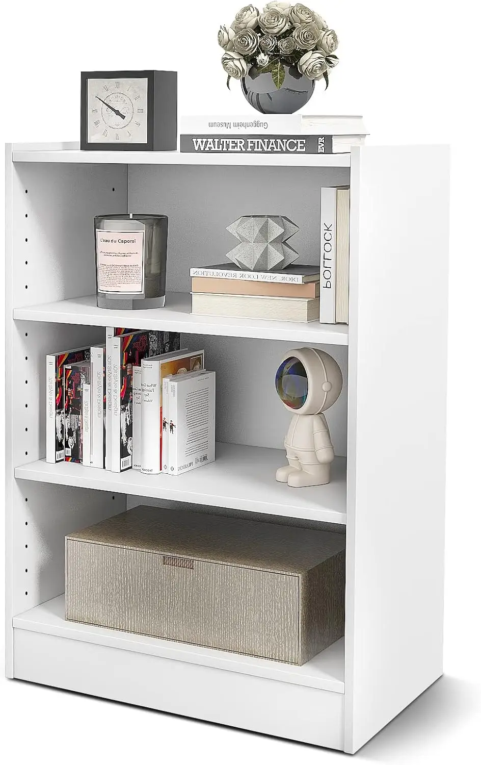 3-Tier Open Bookcase, Modern 3-Cube Bookshelf with 18-Position Adjustable Shelves & Anti-toppling Devices,