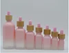 5X 5-100ml Frosted Gradient Pink Bamboo Cap Glass Dropper Bottles Essential Oil Perfume Refillable Bottles Glass Pipettes Vial 4