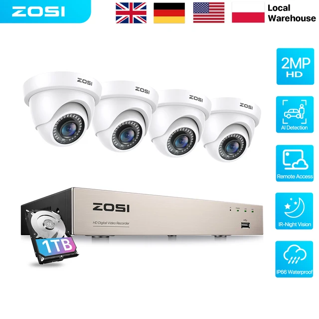Système de caméra de sécurité ZOSI 1080P H.265+, kit DVR filaire 8 canaux, 2MP, vision nocturne IR, détection de mouvement, ensemble de vidéosurveillance 1