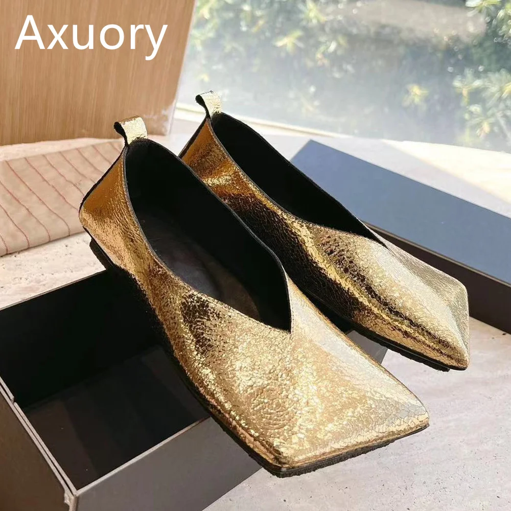 2023 New Women's Square Toe Flat Shoes Solid Color Bursting Cowhide Material Solid Color High Quality Daily Shoe