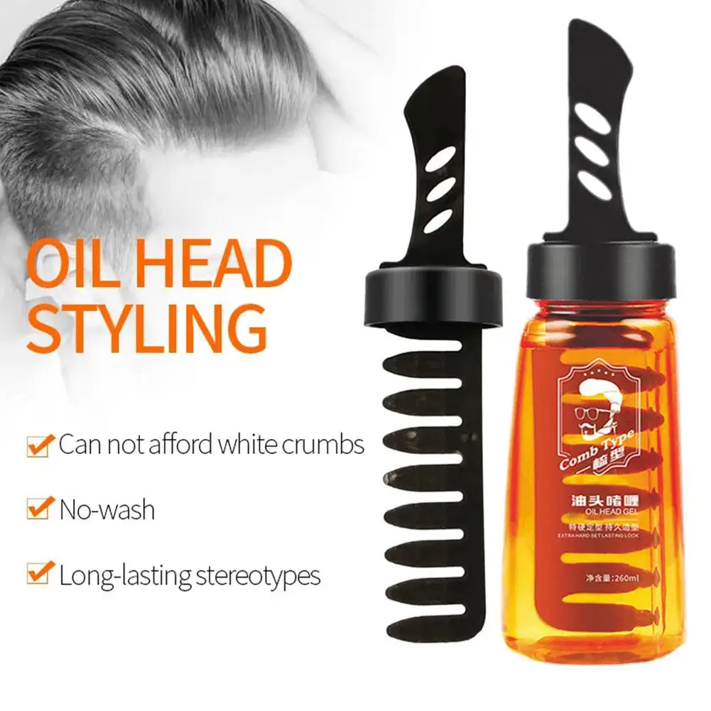 260ml Men's Hair Wax Gel With Comb Long Lasting Oil Hair tool Pomade Styling Oil Gel Cream Quick Wax Drying Fluffy Hai U9Q6