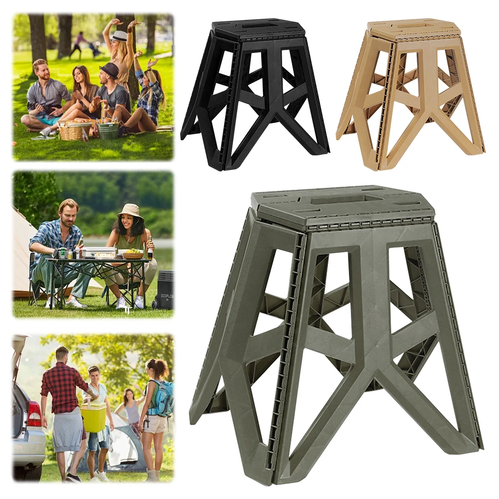 Foldable Tall Stool Handle Design Portable Camping Bench High Load-Bearing Collapsible Travel Stool for Hiking Backpacking