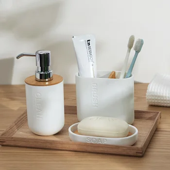 Accessori per il bagno Lavaggio spazzolino Porta dentifricio Dispenser di sapone liquido Scatola Pompa Bottiglia Lavaggio Set spazzole per WC 1