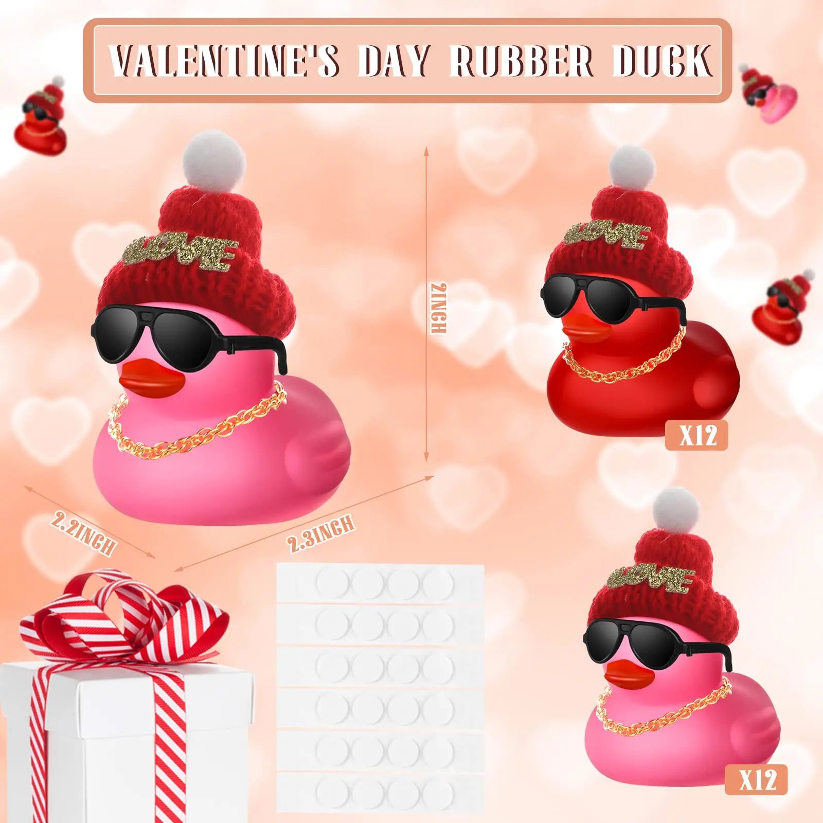 24 /72Pcs Valentine's Day Mini Rubber Duck , Valentine Rubber Duck in Bulk Bath Toys for Kids Valentines Classroom Gift Exchange 4
