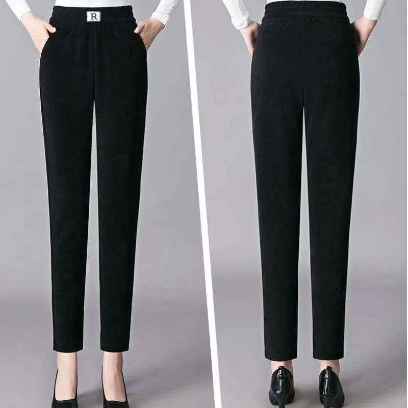 Spring and Autumn Women's Elastic Pants High Waist Solid Pocket Letter Printing ElasticSlim Commuter Fashion Casual Pants