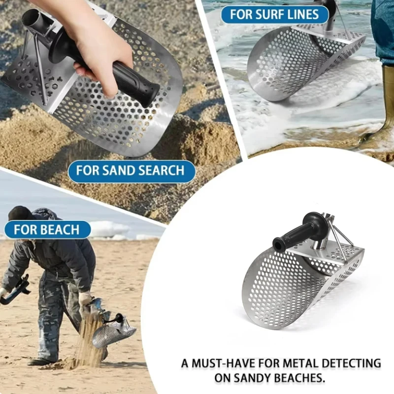 Beach Sand Scoop Metal Detecting Hunting Tool Detector Stainless Steel Hexahedron Holes Sand Scoop