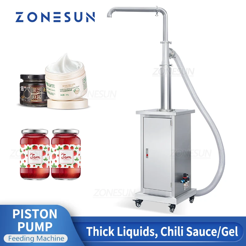 Automatic Thick Liquid Feeding Machine Chili Pasta Sauce Lotion Paste Piston Pump for Filler Production Line ZS-FP1 ZONESUN cosmetic honey thick paste face cream lotion soap pneumatic piston driving feeding dosing transfer suction pump