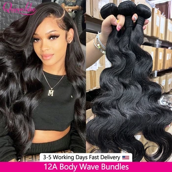 Queenlike 24 24 24 Inch Body Wave Bundles Human Hair 12A Brazilian Raw Hair Weave Bundles 1/3 PCS Human Hair Bundles Extensions 1