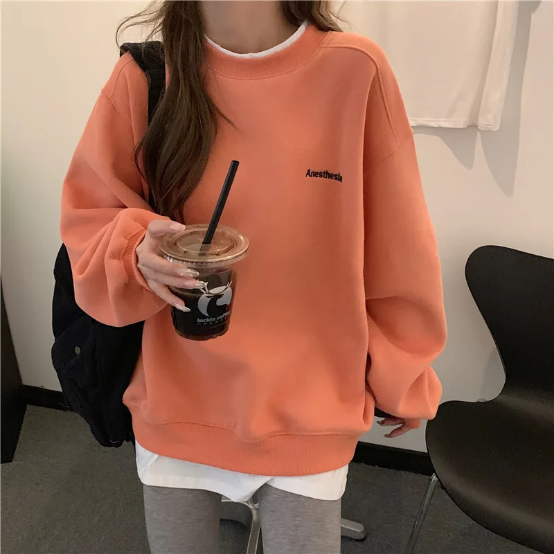 

ins Super Fire Women's Fall/Winter 2023 new oversize fake two fleecy and thick round neck outerwear trendy loose top clothes