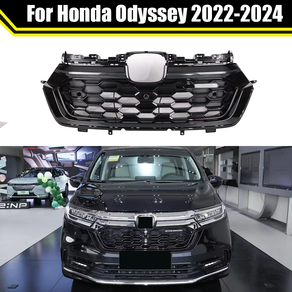 

Front Grill Cover Trim Bumper Hood Bonnet Grille For Honda Odyssey 2022 2023 2024 Upper Mesh Grid With Light Car Accessories