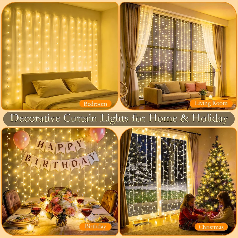 Enchanted LED Fairy Curtain Lights with Remote - 8 Mode USB String Lights for Indoor & Outdoor Decor