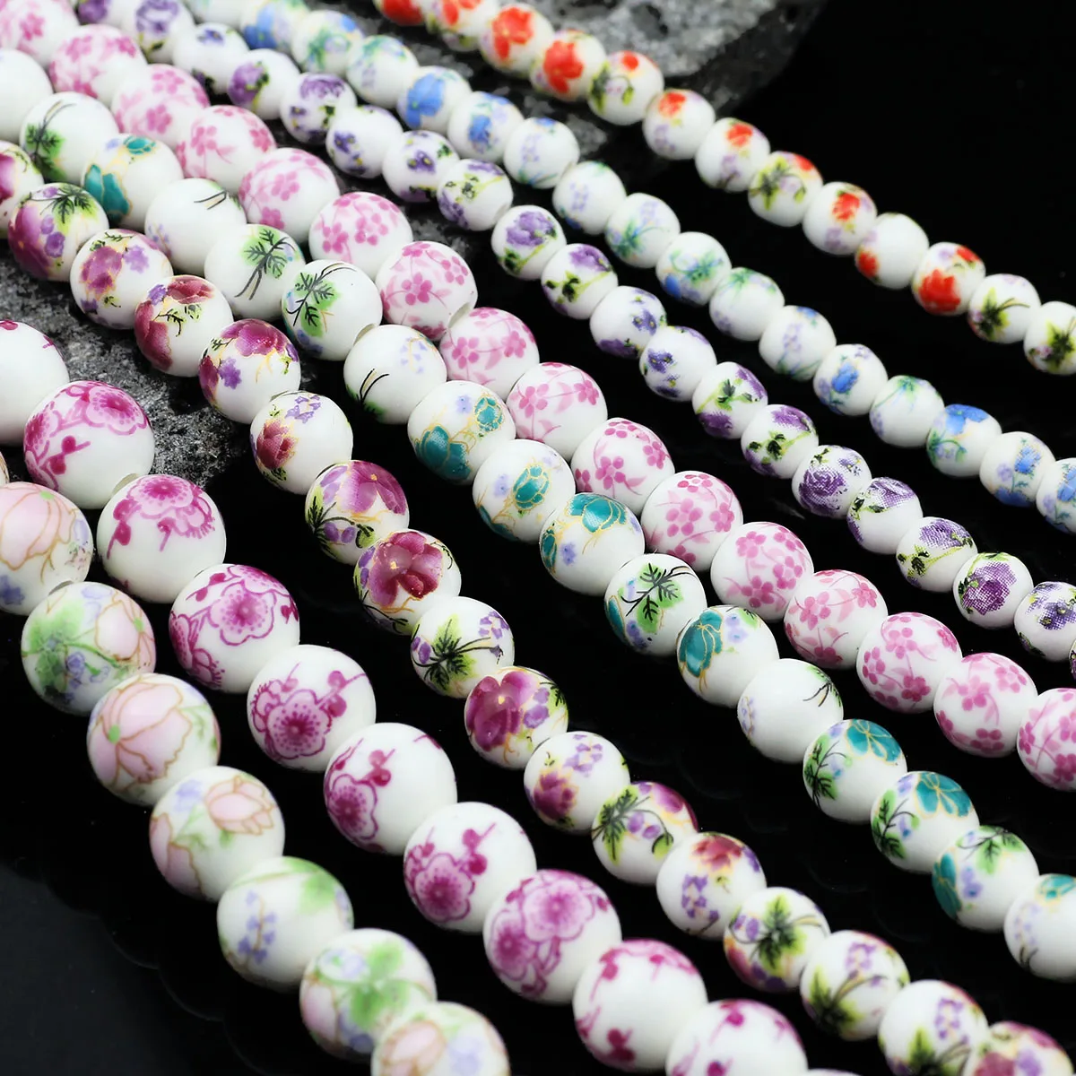 20pcs Multicolor Floral Oblate Ceramic Spacer Beads