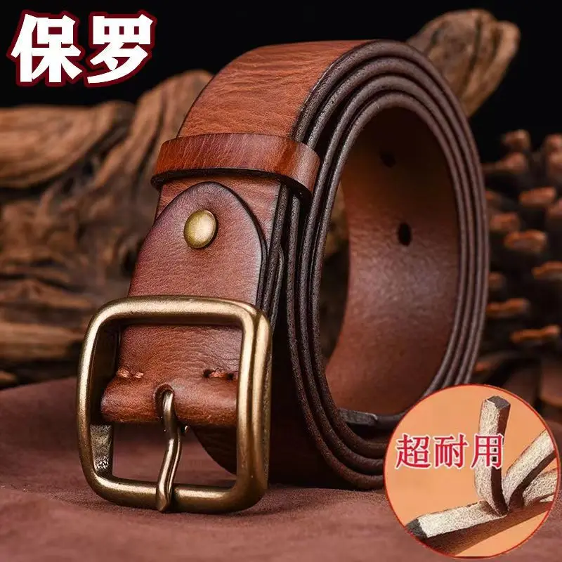 Western Style High Quality Genuine Leather Belt Fashion Men Luxury Designer  Belts Men Copper Buckle Cowskin Strap Male Belt For Jeans Cowboy