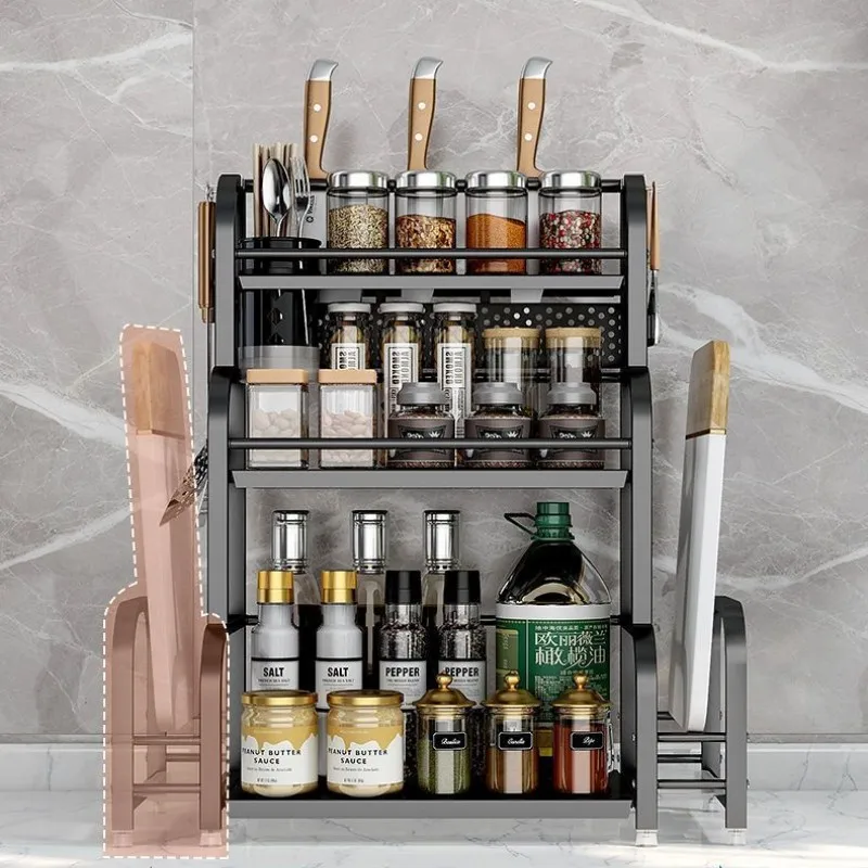 2 Layers Kitchen Storage Rack Stainless Steel Seasoning Chopsticks Shelf Organizer Knife Jar Organizer Household Accessories kitchen storage rack