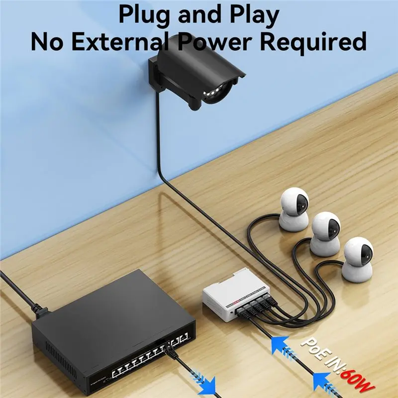 새로운 제품-48V Poe 스위치 NVR IP 카메라 AP 100M 5 포트 POE 익스텐더 DIN 레일 60W 입력 리피터 IEEE802.3Af/At 플러그 앤 플레이
