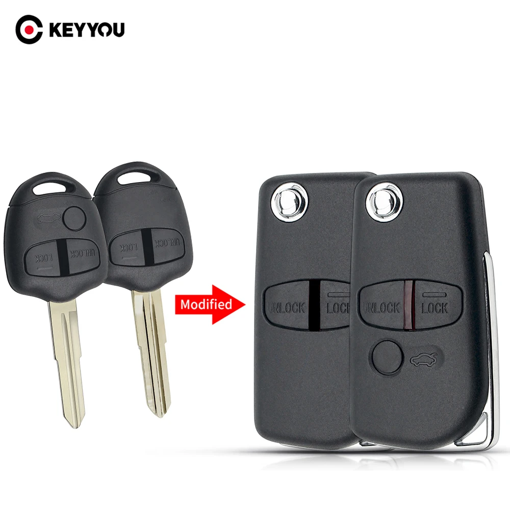 

KEYYOU Modified Flip Remote Car Key Shell Case 2/3 Buttons For Mitsubishi Lancer EX Evolution Grandis Outlander Right/Left Blade