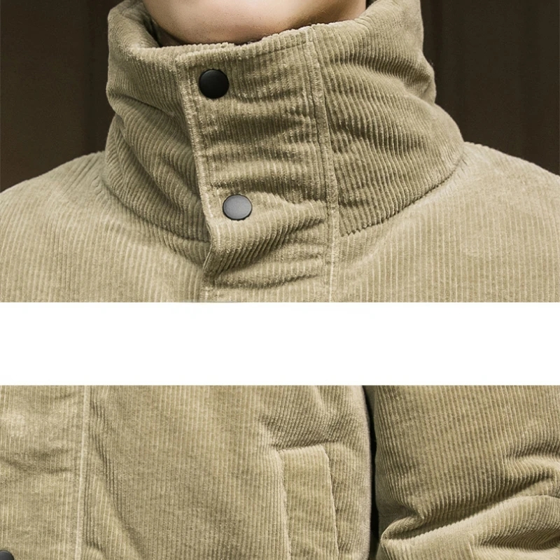 New Winter Down Jacket Men's Retro Corduroy Thick Warm 90% White Duck Down Coat Casual Stand-up Collar Windproof Puffer Jacket
